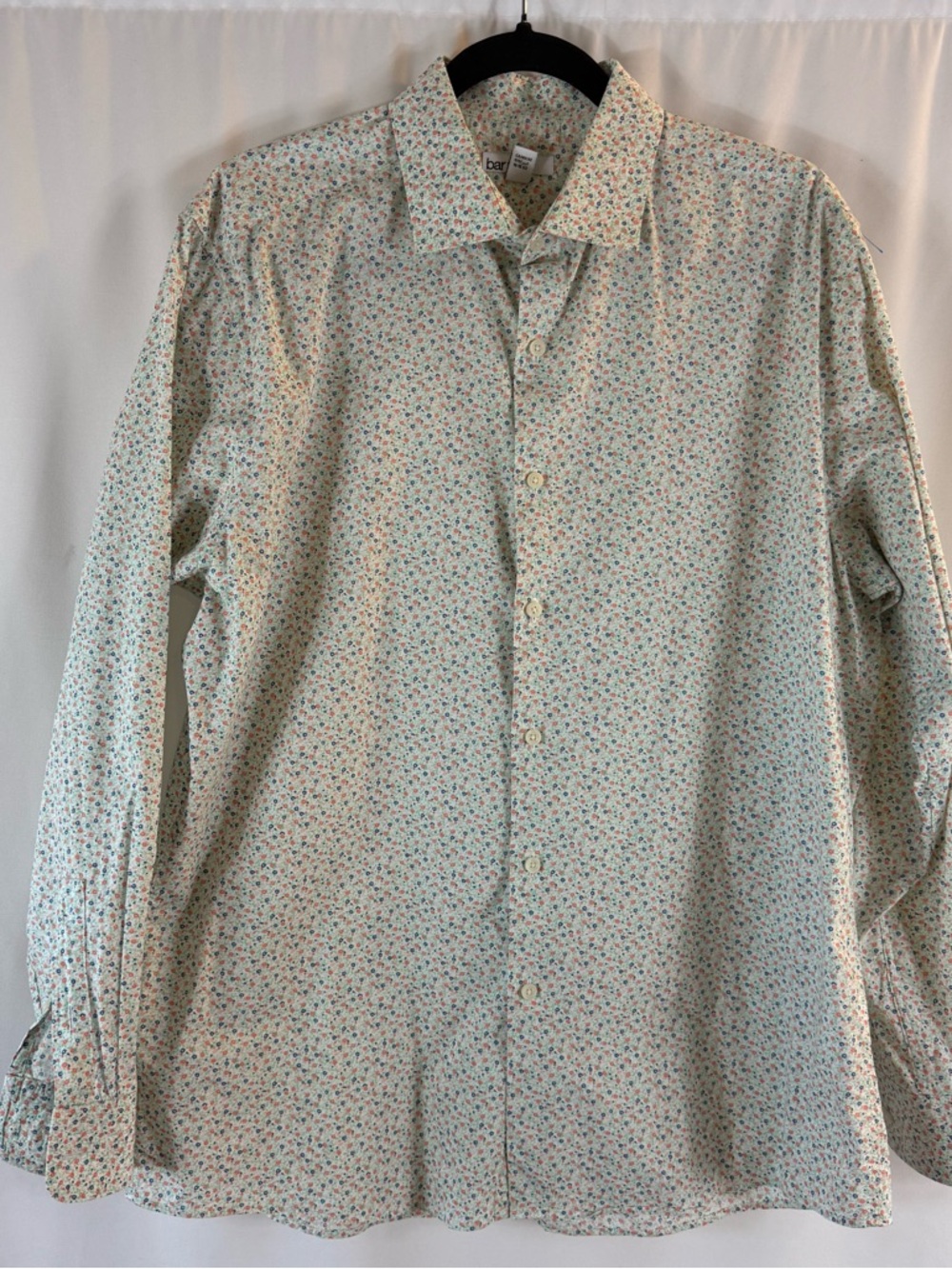 Bar III Light Cream Button-Down Shirt with Tiny Floral Print slim fit stretch L